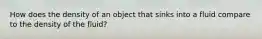 How does the density of an object that sinks into a fluid compare to the density of the fluid?