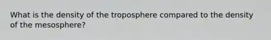 What is the density of the troposphere compared to the density of the mesosphere?