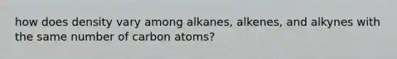 how does density vary among alkanes, alkenes, and alkynes with the same number of carbon atoms?