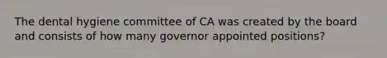 The dental hygiene committee of CA was created by the board and consists of how many governor appointed positions?