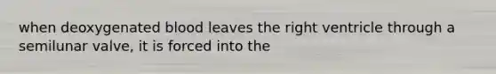 when deoxygenated blood leaves the right ventricle through a semilunar valve, it is forced into the