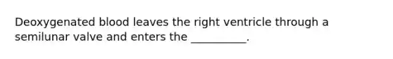 Deoxygenated blood leaves the right ventricle through a semilunar valve and enters the __________.