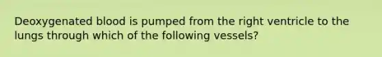 Deoxygenated blood is pumped from the right ventricle to the lungs through which of the following vessels?