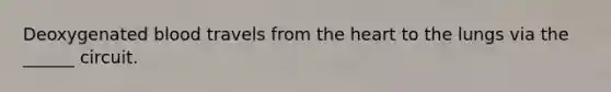 Deoxygenated blood travels from the heart to the lungs via the ______ circuit.