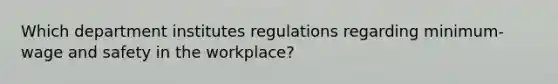 Which department institutes regulations regarding minimum-wage and safety in the workplace?