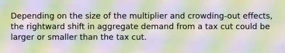 Depending on the size of the multiplier and crowding-out effects, the rightward shift in aggregate demand from a tax cut could be larger or smaller than the tax cut.