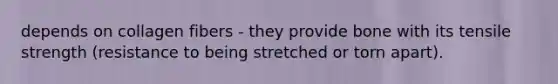 depends on collagen fibers - they provide bone with its tensile strength (resistance to being stretched or torn apart).