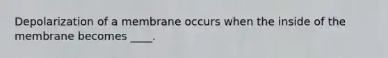 Depolarization of a membrane occurs when the inside of the membrane becomes ____.