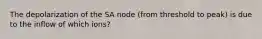 The depolarization of the SA node (from threshold to peak) is due to the inflow of which ions?