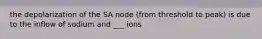 the depolarization of the SA node (from threshold to peak) is due to the inflow of sodium and ___ ions