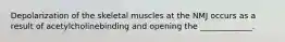 Depolarization of the skeletal muscles at the NMJ occurs as a result of acetylcholinebinding and opening the _____________.