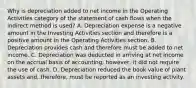 Why is depreciation added to net income in the Operating Activities category of the statement of cash flows when the indirect method is used? A. Depreciation expense is a negative amount in the Investing Activities section and therefore is a positive amount in the Operating Activities section. B. Depreciation provides cash and therefore must be added to net income. C. Depreciation was deducted in arriving at net income on the accrual basis of accounting; however, it did not require the use of cash. D. Depreciation reduced the book value of plant assets and, therefore, must be reported as an investing activity.