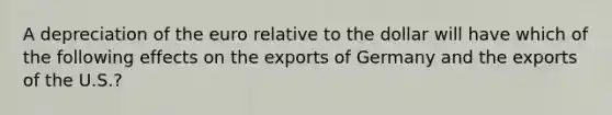 A depreciation of the euro relative to the dollar will have which of the following effects on the exports of Germany and the exports of the U.S.?