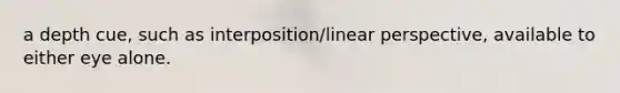 a depth cue, such as interposition/linear perspective, available to either eye alone.