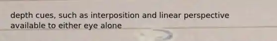 depth cues, such as interposition and linear perspective available to either eye alone