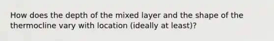 How does the depth of the mixed layer and the shape of the thermocline vary with location (ideally at least)?