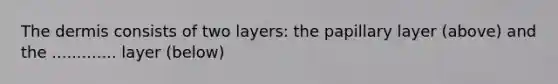 <a href='https://www.questionai.com/knowledge/kEsXbG6AwS-the-dermis' class='anchor-knowledge'>the dermis</a> consists of two layers: the papillary layer (above) and the ............. layer (below)