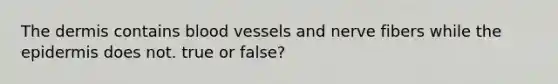 The dermis contains blood vessels and nerve fibers while the epidermis does not. true or false?