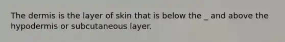 The dermis is the layer of skin that is below the _ and above the hypodermis or subcutaneous layer.