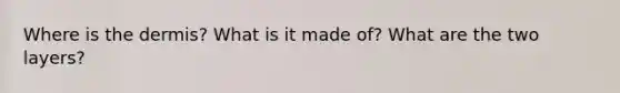 Where is the dermis? What is it made of? What are the two layers?