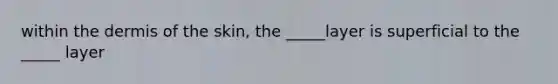within the dermis of the skin, the _____layer is superficial to the _____ layer