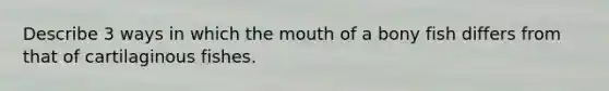 Describe 3 ways in which the mouth of a bony fish differs from that of cartilaginous fishes.