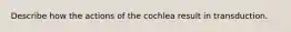 Describe how the actions of the cochlea result in transduction.