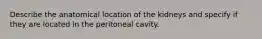 Describe the anatomical location of the kidneys and specify if they are located in the peritoneal cavity.