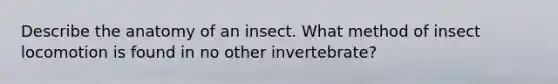 Describe the anatomy of an insect. What method of insect locomotion is found in no other invertebrate?