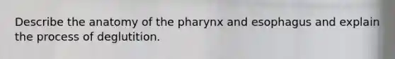 Describe the anatomy of the pharynx and esophagus and explain the process of deglutition.