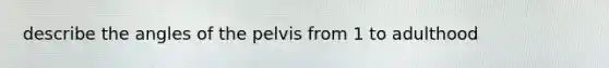 describe the angles of the pelvis from 1 to adulthood