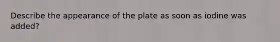 Describe the appearance of the plate as soon as iodine was added?