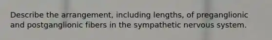 Describe the arrangement, including lengths, of preganglionic and postganglionic fibers in the sympathetic nervous system.