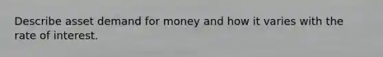 Describe asset demand for money and how it varies with the rate of interest.