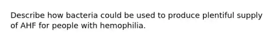 Describe how bacteria could be used to produce plentiful supply of AHF for people with hemophilia.