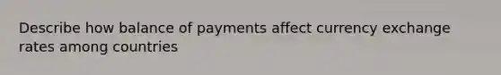 Describe how balance of payments affect currency exchange rates among countries