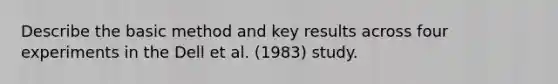 Describe the basic method and key results across four experiments in the Dell et al. (1983) study.