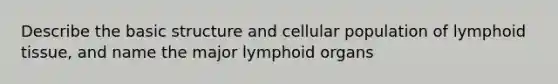 Describe the basic structure and cellular population of lymphoid tissue, and name the major lymphoid organs