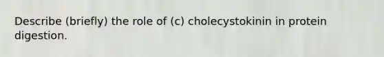 Describe (briefly) the role of (c) cholecystokinin in protein digestion.