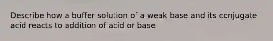 Describe how a buffer solution of a weak base and its conjugate acid reacts to addition of acid or base