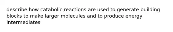 describe how catabolic reactions are used to generate building blocks to make larger molecules and to produce energy intermediates