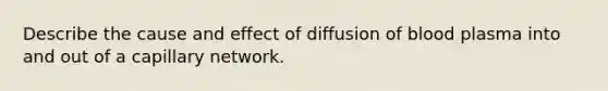 Describe the cause and effect of diffusion of blood plasma into and out of a capillary network.