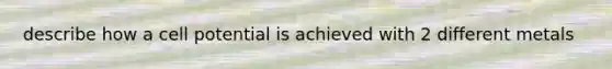 describe how a cell potential is achieved with 2 different metals