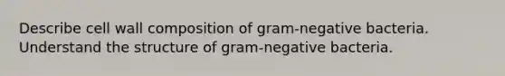 Describe cell wall composition of gram-negative bacteria. Understand the structure of gram-negative bacteria.