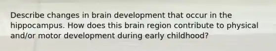 Describe changes in brain development that occur in the hippocampus. How does this brain region contribute to physical and/or motor development during early childhood?