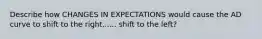 Describe how CHANGES IN EXPECTATIONS would cause the AD curve to shift to the right...... shift to the left?