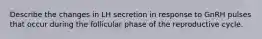 Describe the changes in LH secretion in response to GnRH pulses that occur during the follicular phase of the reproductive cycle.