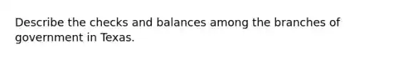 Describe the checks and balances among the branches of government in Texas.