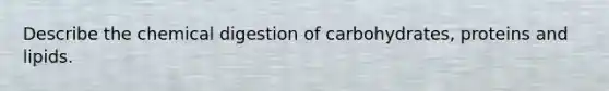 Describe the chemical digestion of carbohydrates, proteins and lipids.