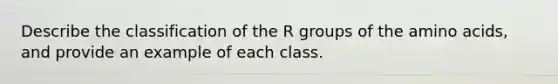 Describe the classification of the R groups of the amino acids, and provide an example of each class.